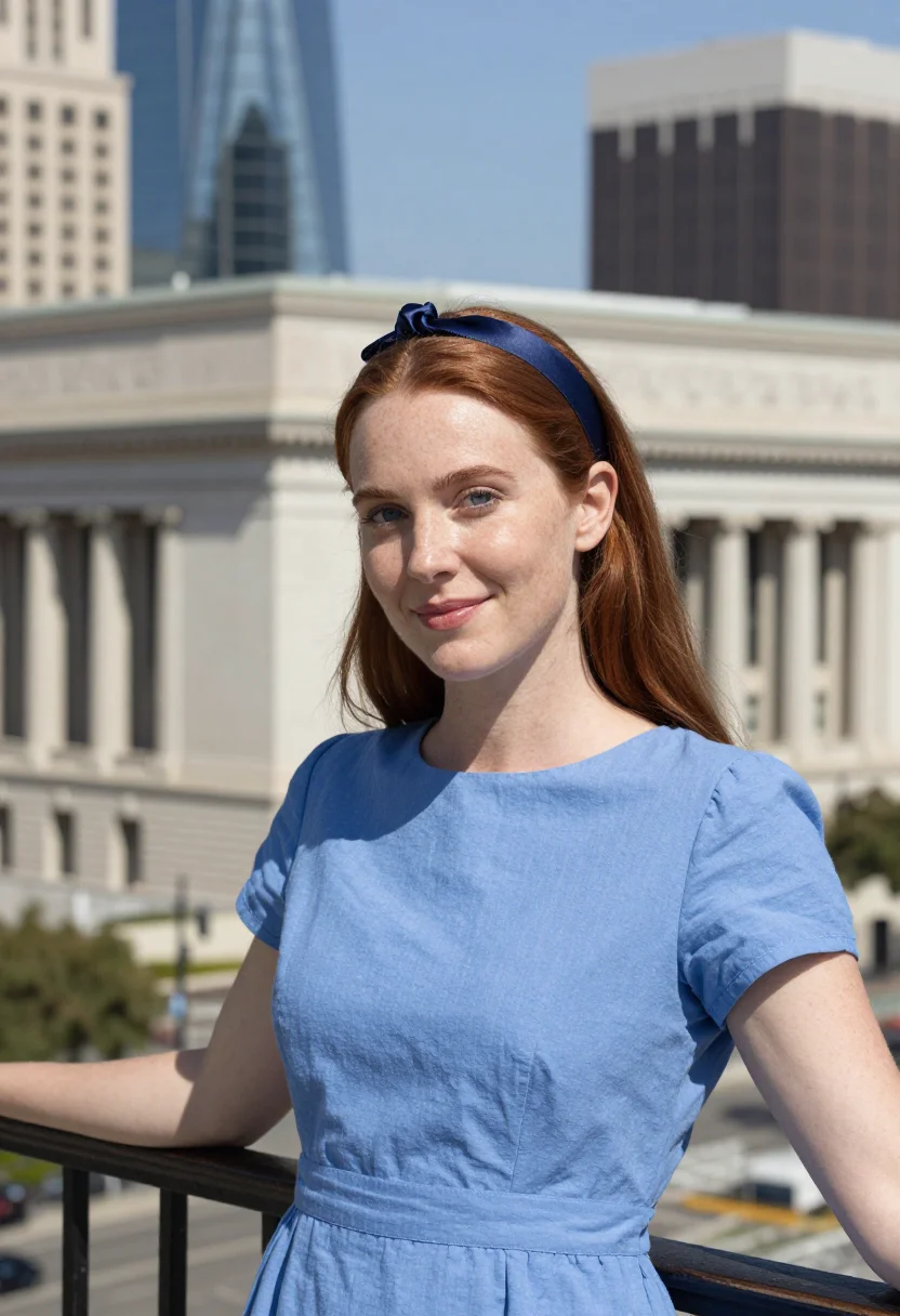 AI 500 days of summer angels knoll blue sample — portrait of a woman, framed tight, head and shoulders, the b