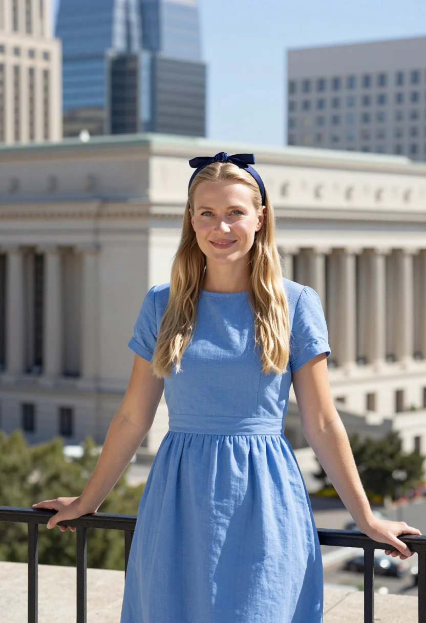 AI 500 days of summer angels knoll blue sample — portrait of a woman, framed half-length from the head to the