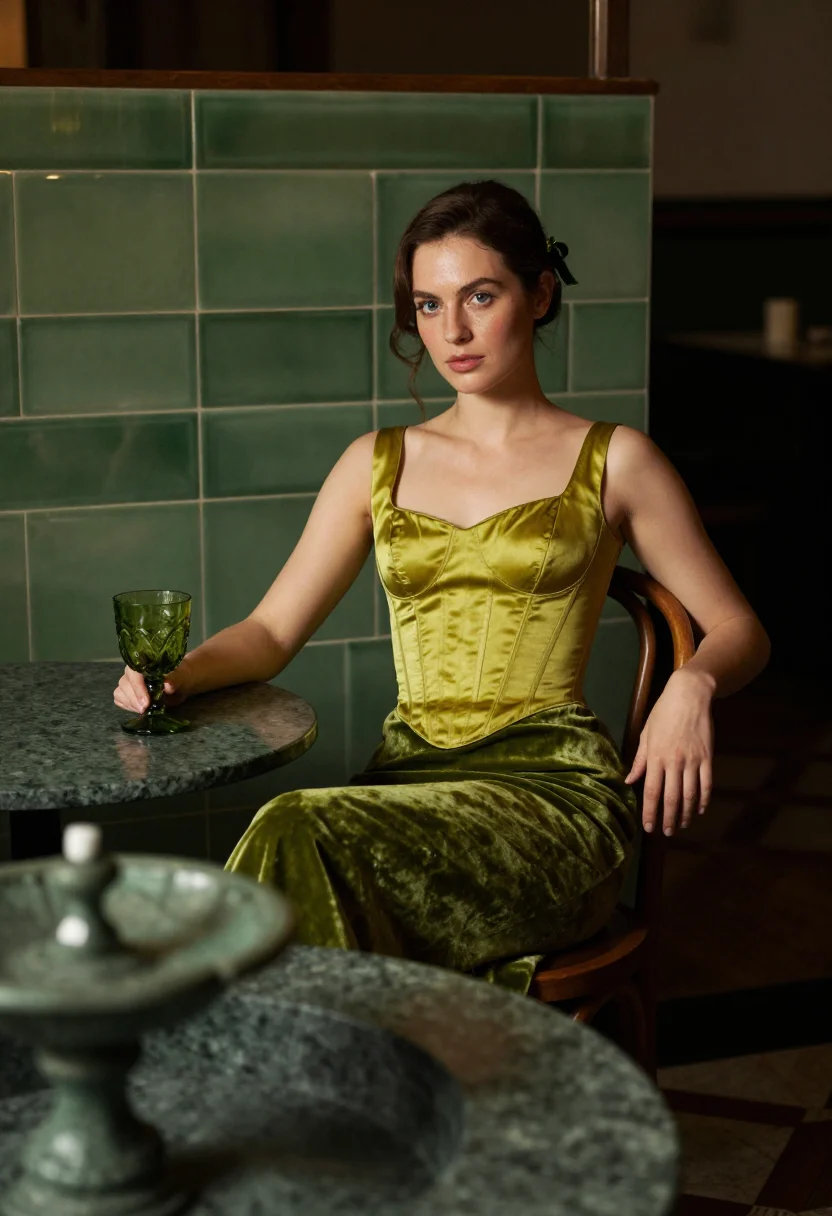 AI absinthe green sample — portrait of a woman, three-quarter-length portrait of a woma