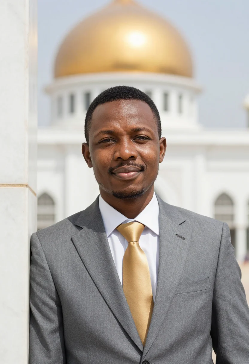 AI abuja architect rock dome mosque gold sample — portrait of a man, an architect, an Igbo man in his late thi