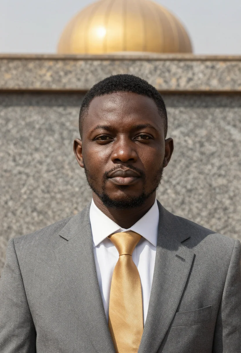 AI abuja architect rock dome mosque gold sample — portrait of a man, an architect, a Nigerian man in his early