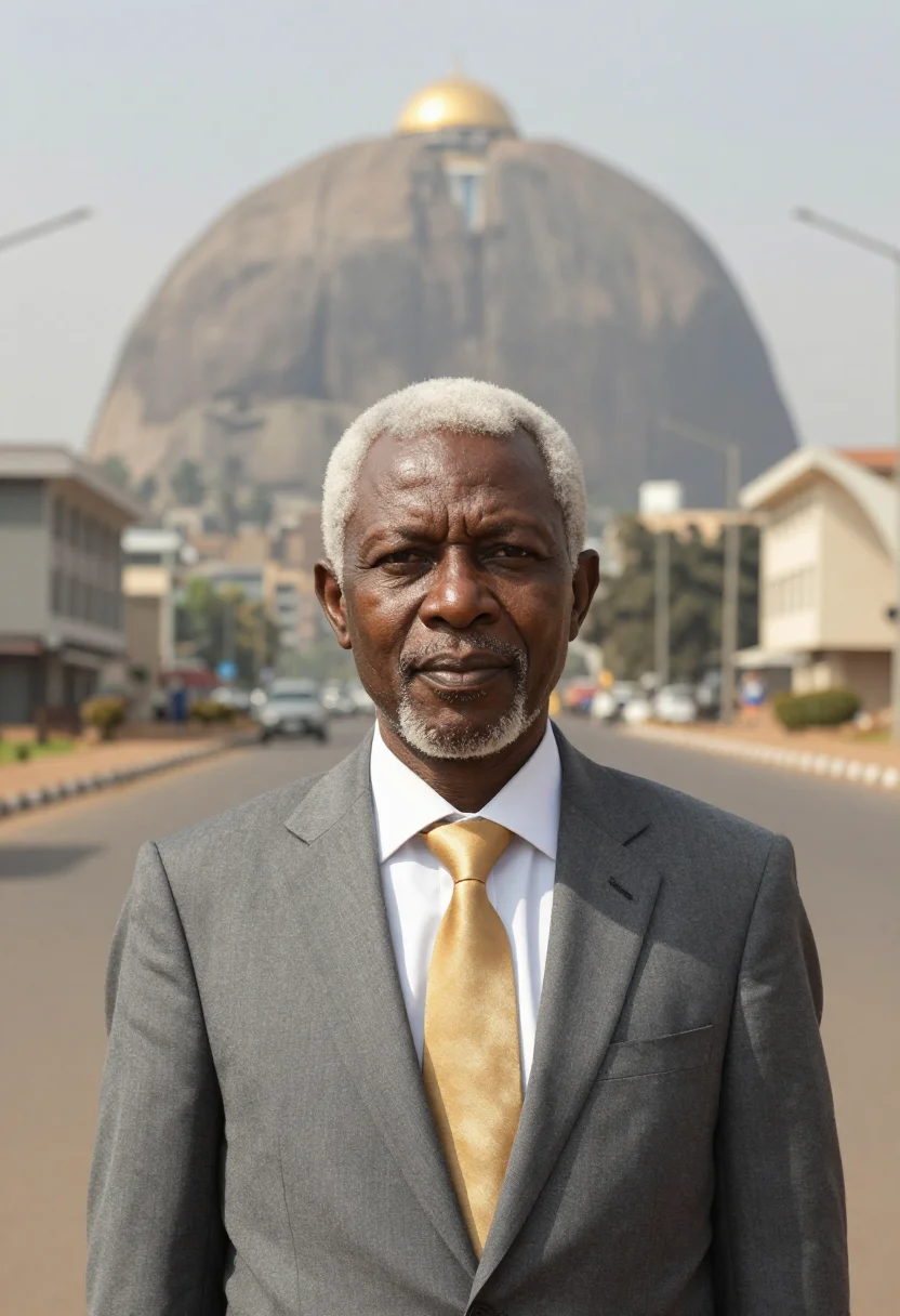 AI abuja architect rock dome mosque gold sample — portrait of a man, an architect, a Nigerian man in his sixti