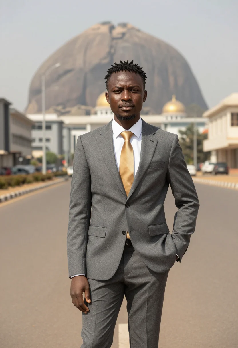 AI abuja architect rock dome mosque gold sample — portrait of a man, an architect, a British-Nigerian man in h