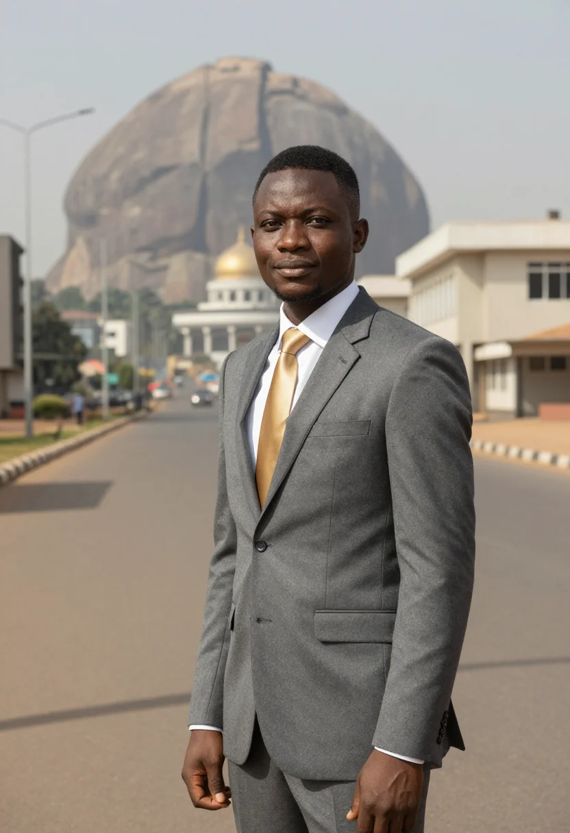 AI abuja architect rock dome mosque gold sample — portrait of a man, an architect, a tall, broad-shouldered Yo