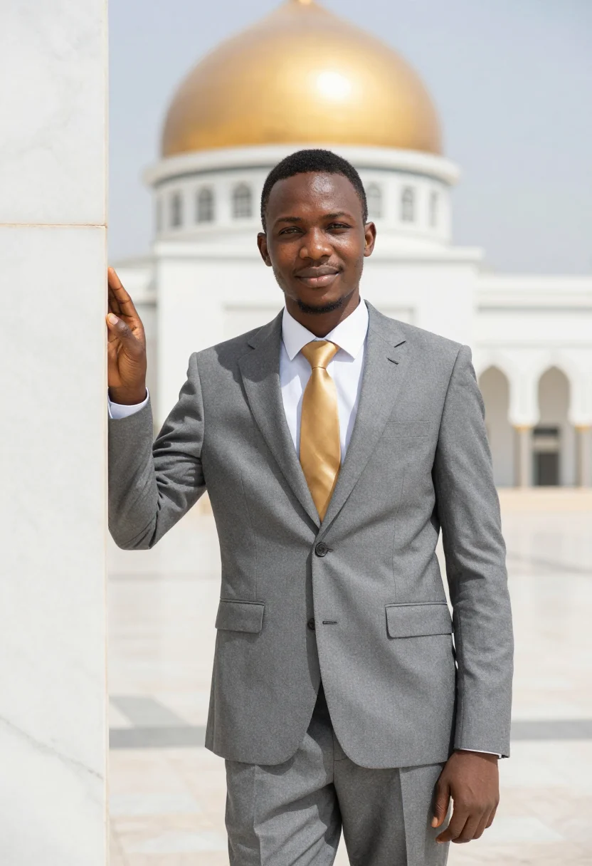AI abuja architect rock dome mosque gold sample — portrait of a man, an architect, a Fulani man in his early t