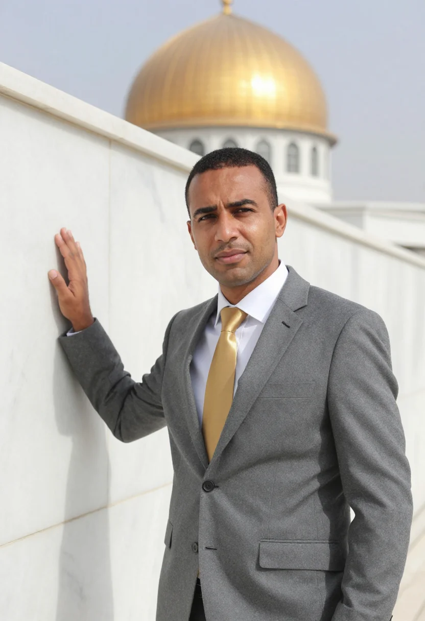 AI abuja architect rock dome mosque gold sample — portrait of a man, an architect, a Lebanese-Nigerian man in