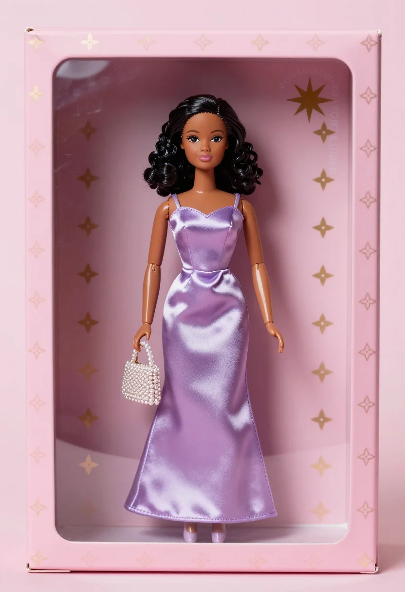 AI action figure blister sample — frontal full-length portrait of a woman in her mid-twenties