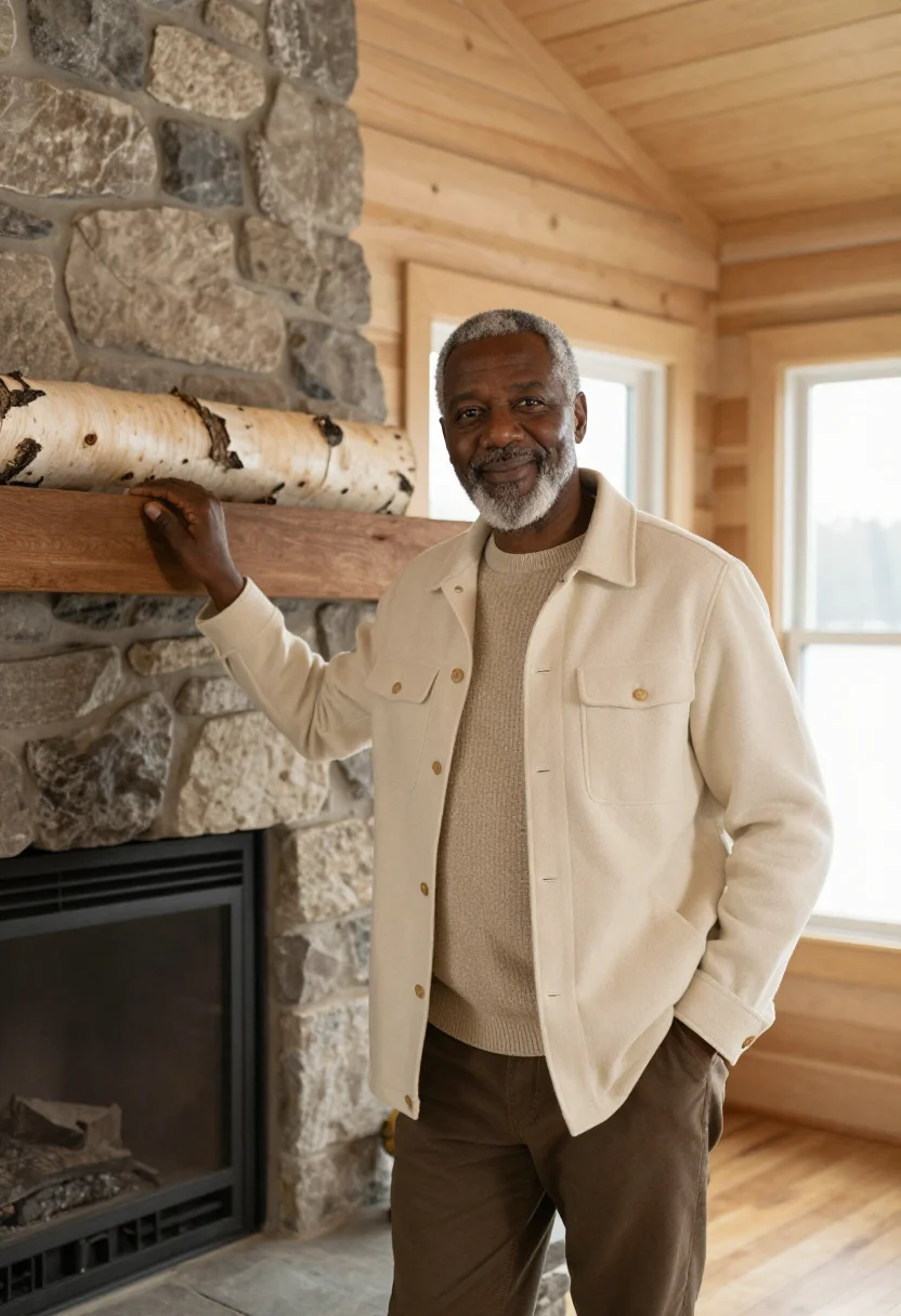 AI adirondack great camp innkeeper birch sample — portrait of a man, African-American, in his late fifties, wi