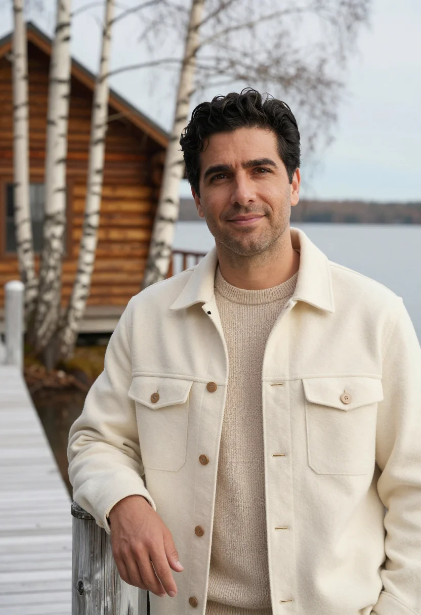 AI adirondack great camp innkeeper birch sample — portrait of a man, of Italian-American descent, in his late