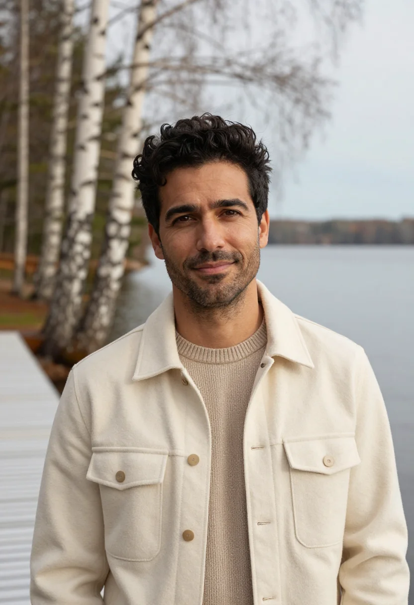 AI adirondack great camp innkeeper birch sample — portrait of a man, of Italian-American descent, in his late