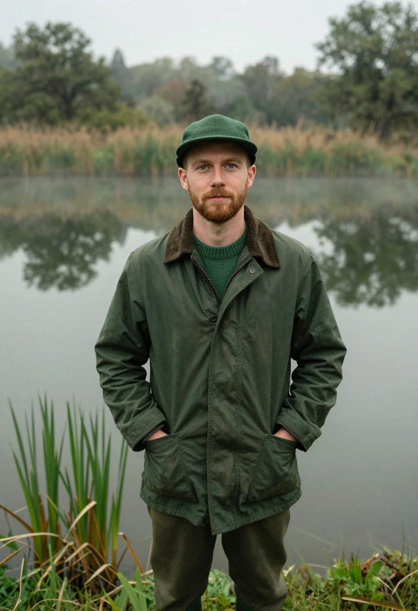 AI aigle sologne forest green sample — portrait of a man, framed half-length from the head to the h