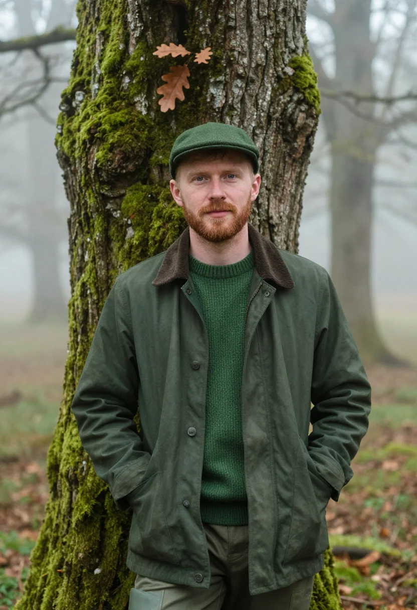 AI aigle sologne forest green sample — portrait of a man, framed half-length from the head to the h
