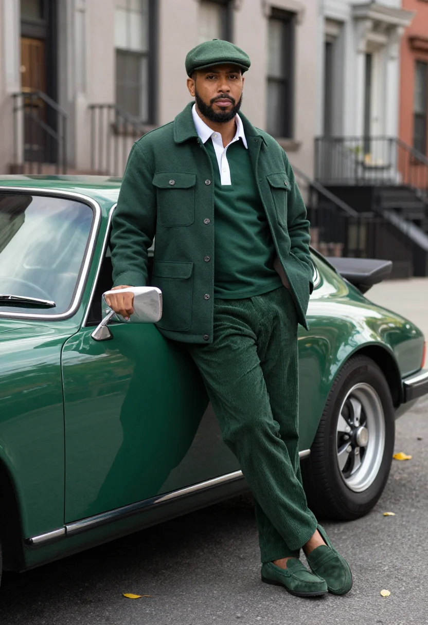 AI aime leon dore mulberry street rugby forest green men sample — portrait of a man, a Dominican-American man from Washington