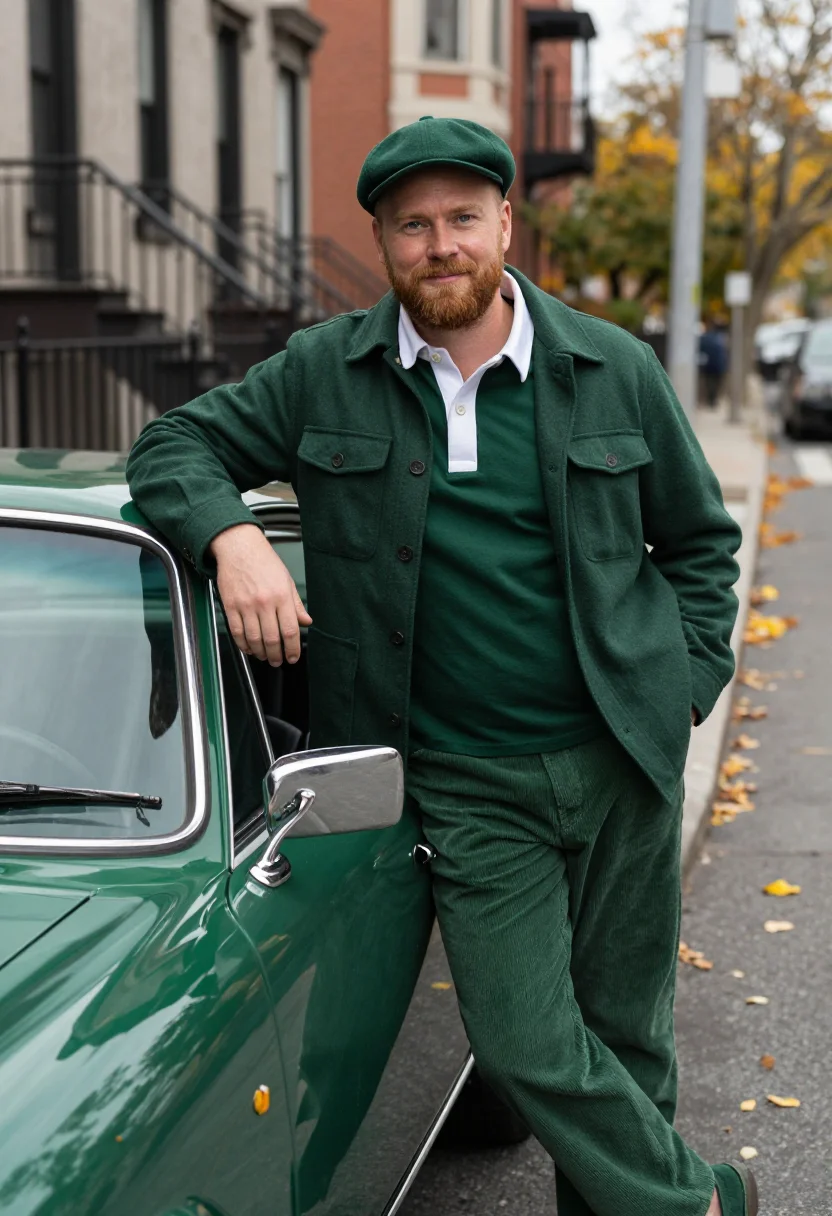 AI aime leon dore mulberry street rugby forest green men sample — portrait of a man, an Irish-American man from Queens in his