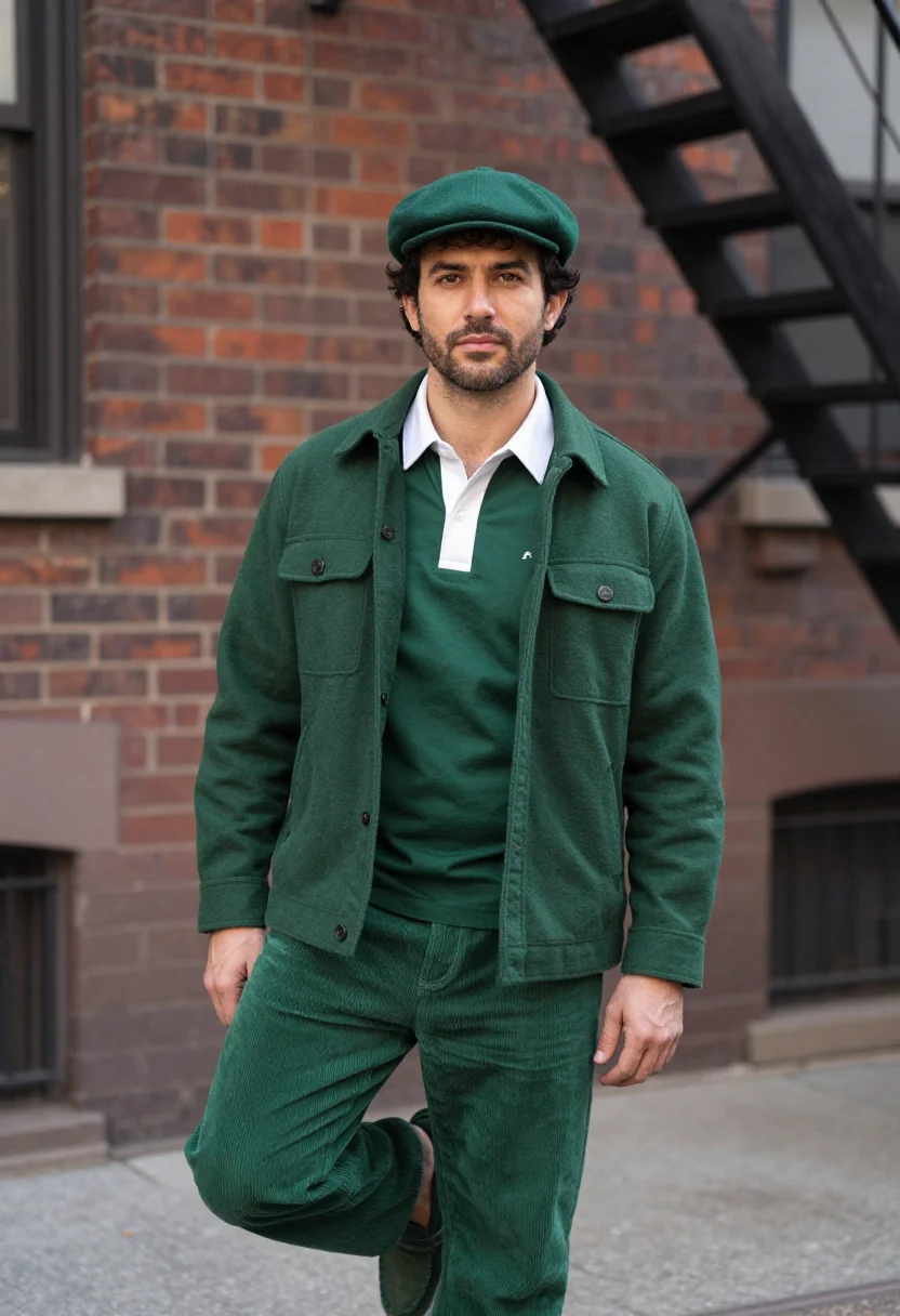 AI aime leon dore mulberry street rugby forest green men sample — portrait of a man, an Italian-American man from Brooklyn in