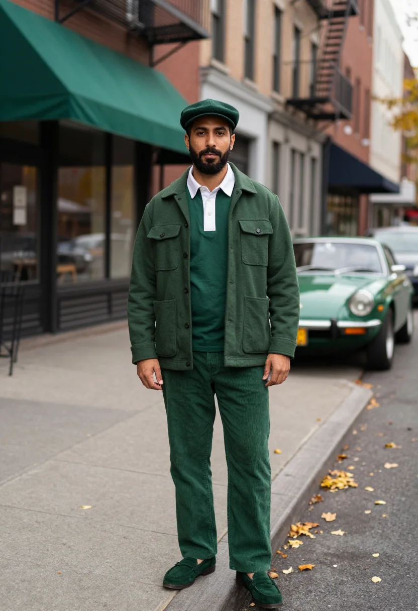 AI aime leon dore mulberry street rugby forest green men sample — portrait of a man, a Lebanese-American man from Brooklyn in