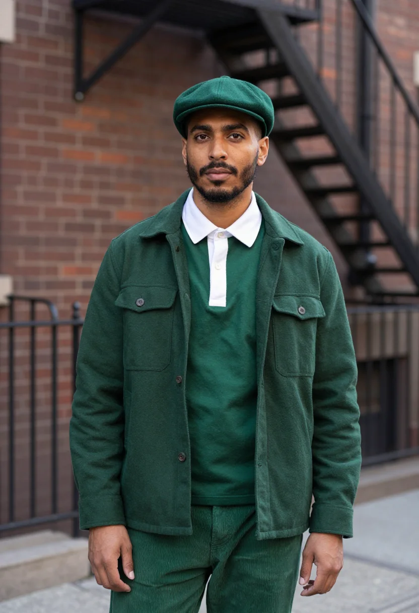 AI aime leon dore mulberry street rugby forest green men sample — portrait of a man, a Greek-American man from Queens in his l