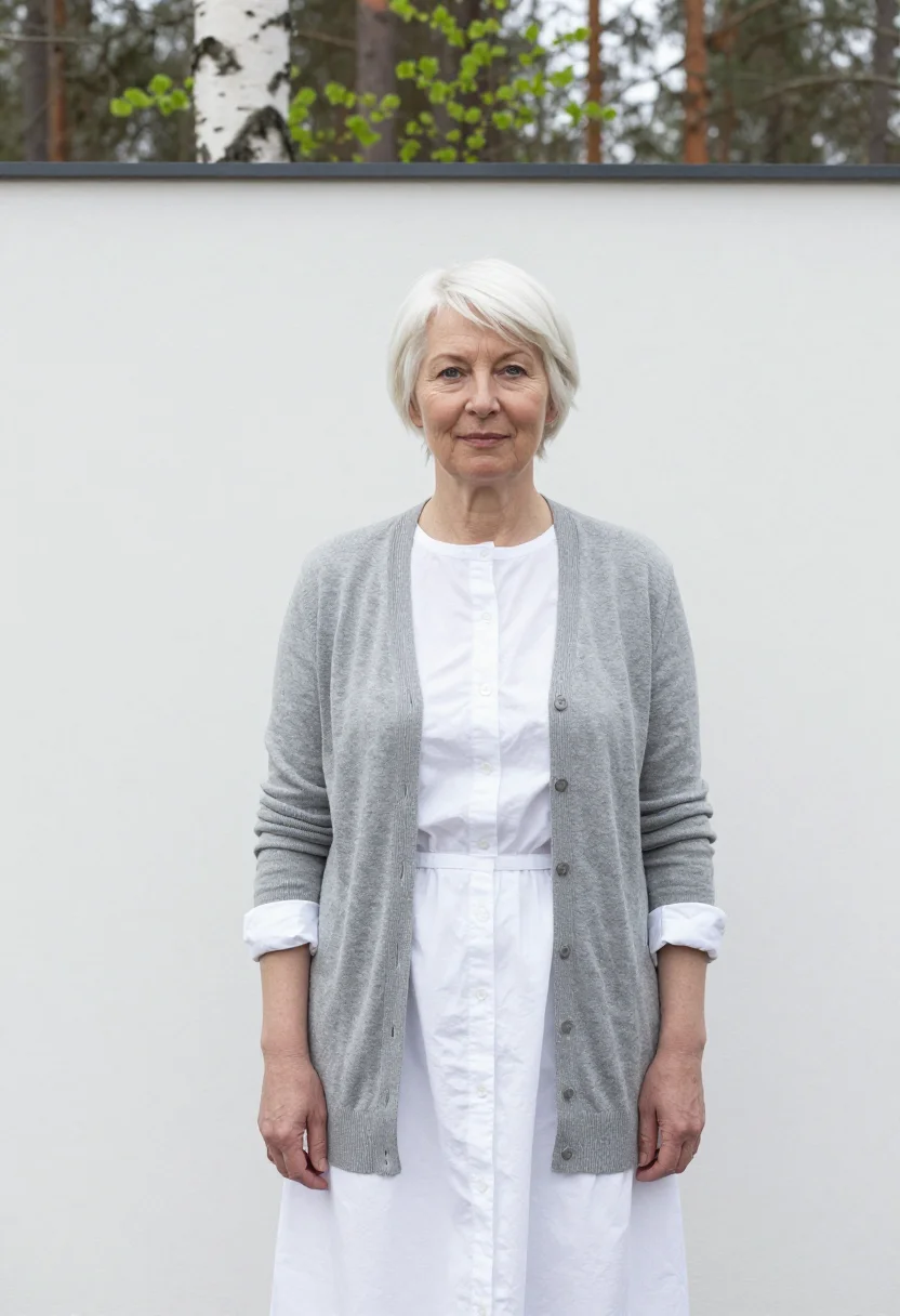 AI aino aalto villa mairea may birch white sample — portrait of a woman, a Swedish architect in her early sixtie