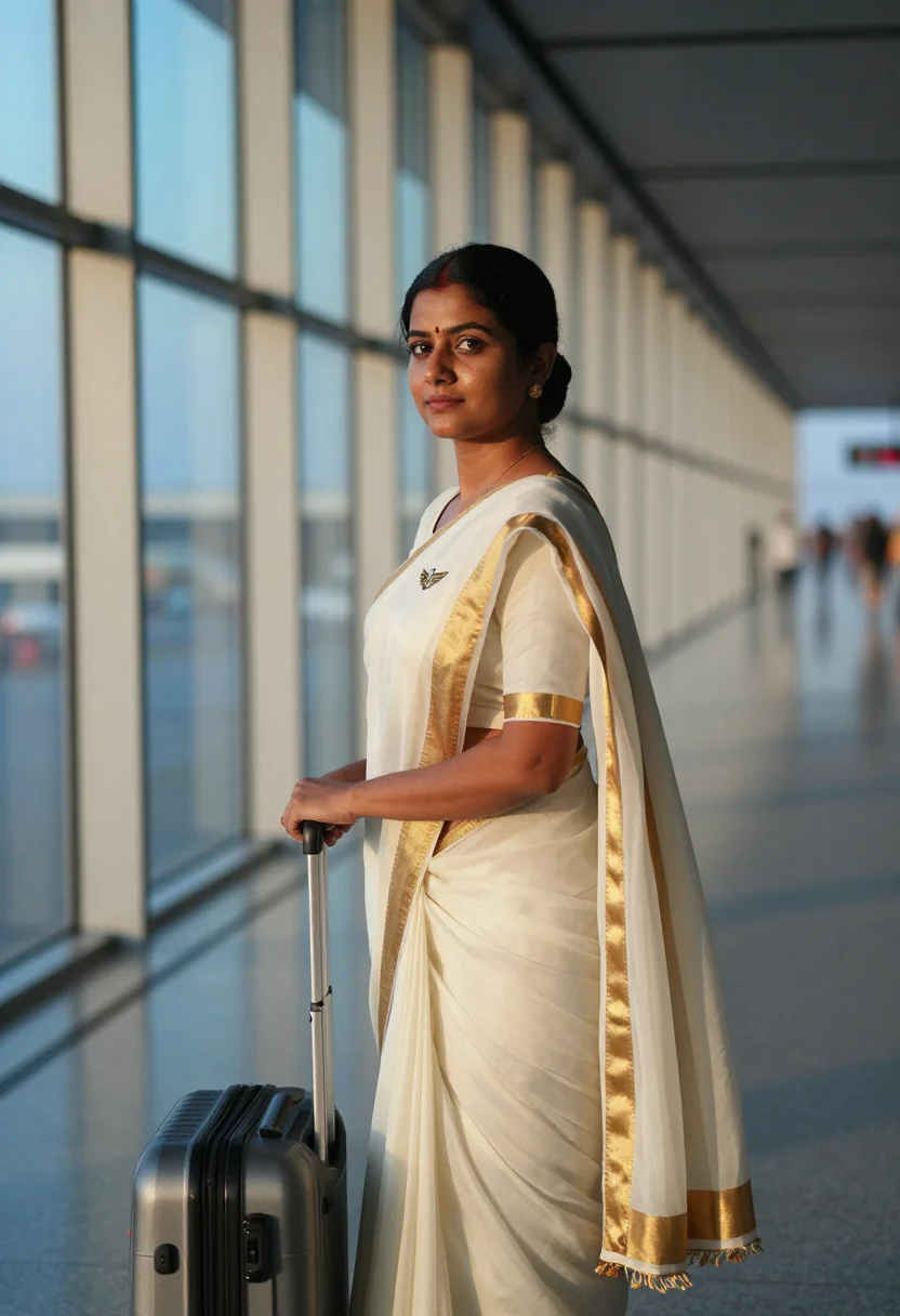 AI air india saree sample — portrait of a woman, waist-up portrait of a South-Asian woma