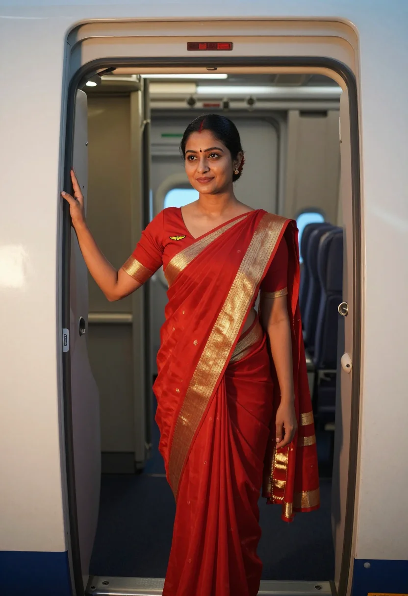 AI air india saree sample — portrait of a woman, three-quarter-length portrait of a Sout