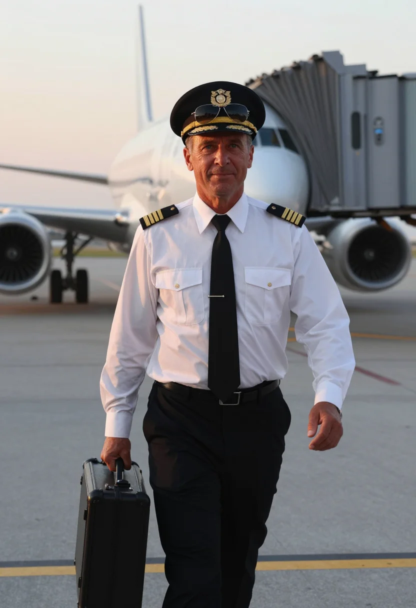 AI airline captain sample — portrait of a man, waist-up portrait of a Western-European m