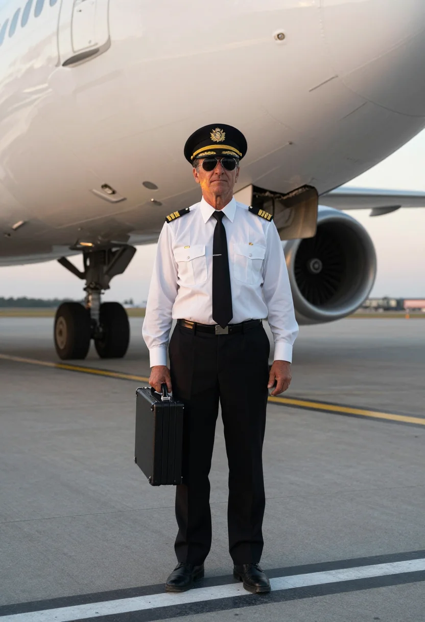 AI airline captain sample — portrait of a man, full-length portrait of a Western-Europea