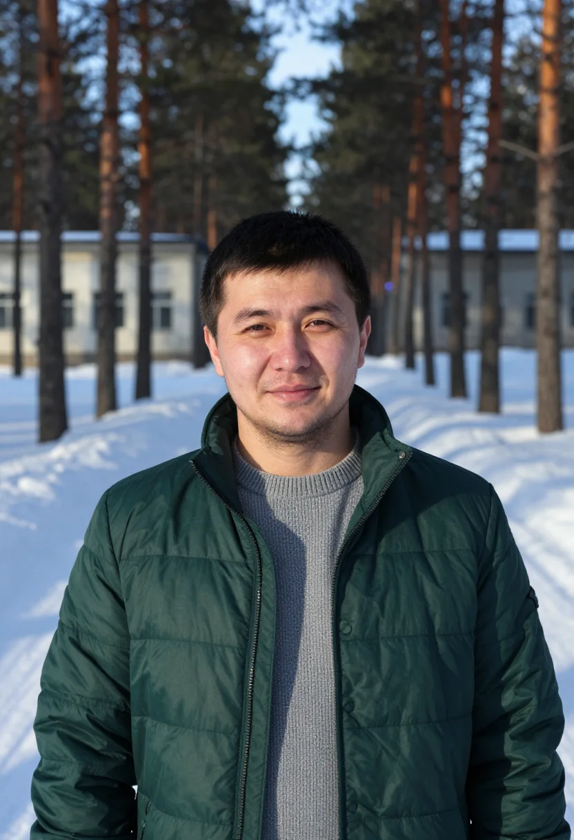 AI akademgorodok physicist pine snow sample — portrait of a man, chest-up portrait of a Tatar man in his f