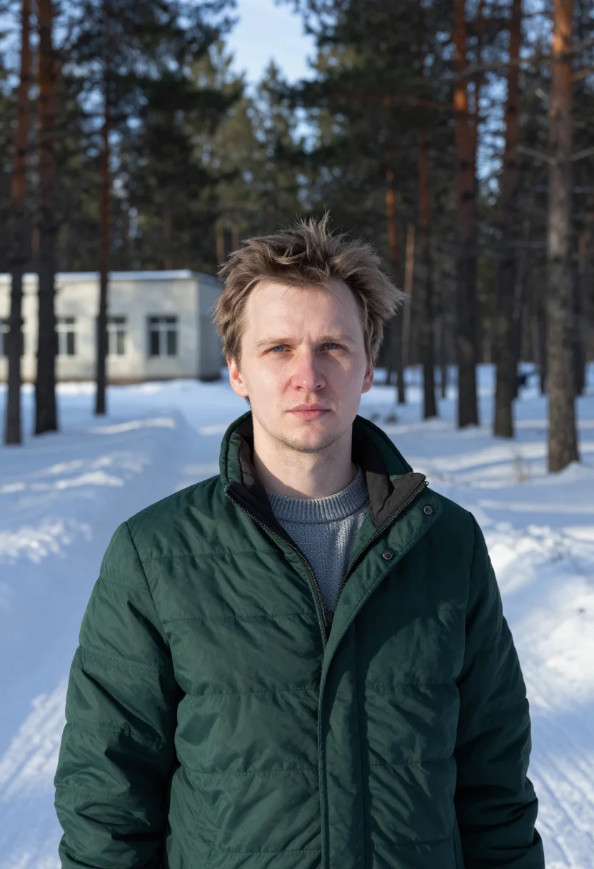 AI akademgorodok physicist pine snow sample — portrait of a man, head-and-shoulders portrait of a Russian