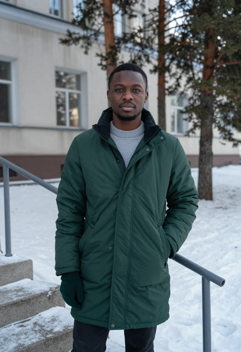 AI akademgorodok physicist pine snow sample — portrait of a man, half-length portrait of a Black man in hi