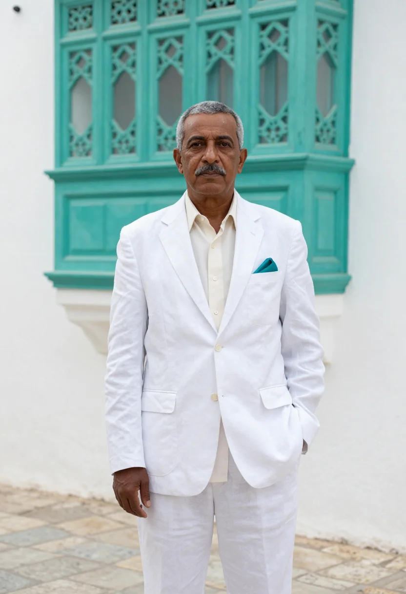 AI al balad architect coral white teal sample — portrait of a man, half-length portrait of an Egyptian man i