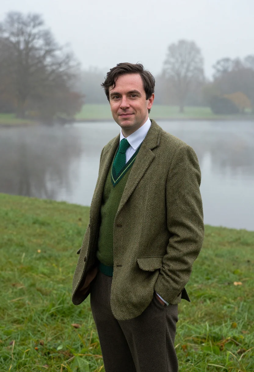 AI alan turing bletchley hut green sample — portrait of a man, framed three-quarter length from the head