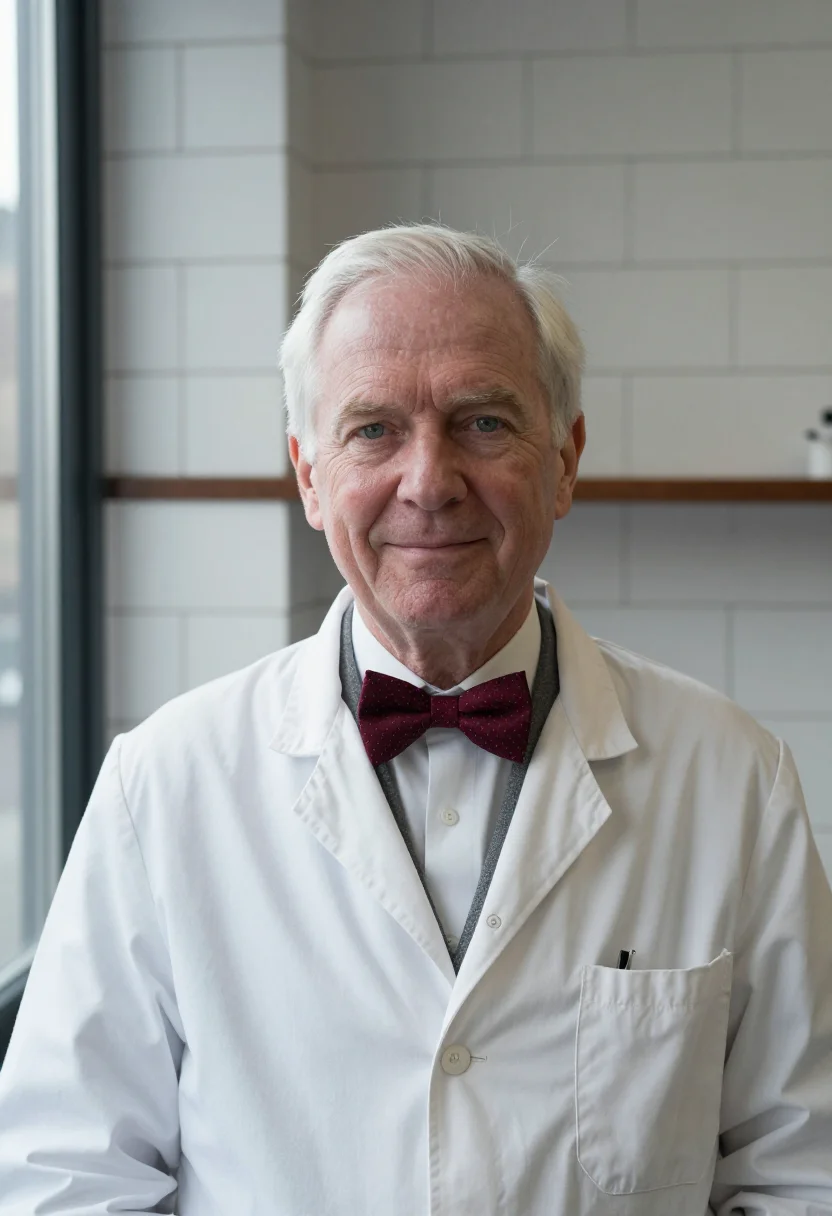 AI alexander fleming st marys white coat sample — portrait of a man, framed tight, head and shoulders, the bod