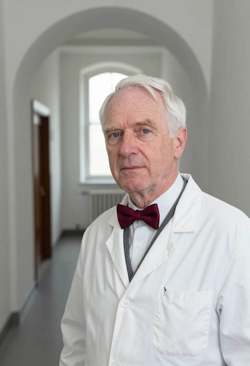 AI alexander fleming st marys white coat sample — portrait of a man, framed tight, head and shoulders, the bod