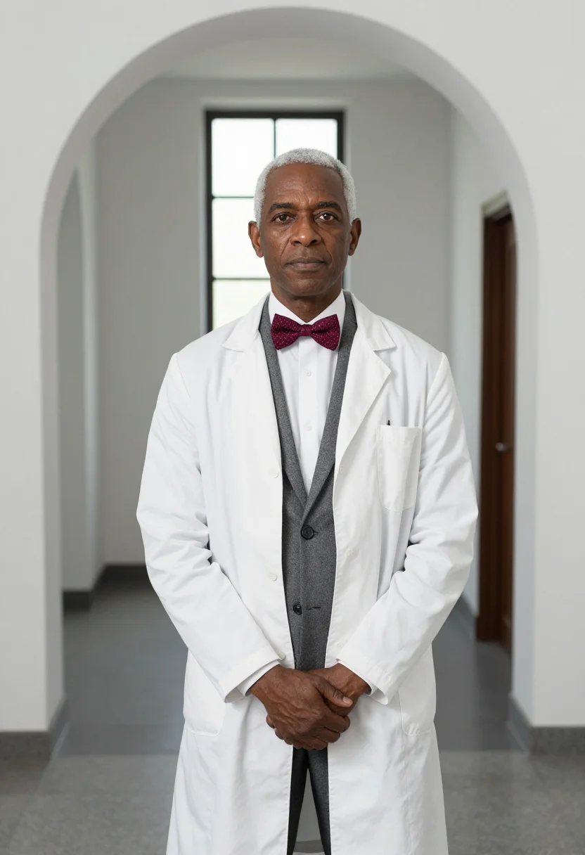 AI alexander fleming st marys white coat sample — portrait of a man, framed half-length from the head to the h