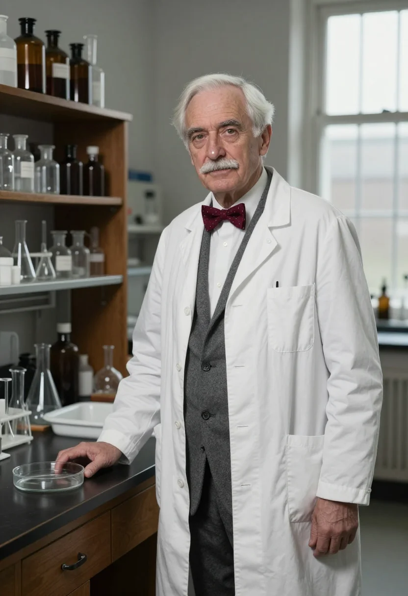 AI alexander fleming st marys white coat sample — portrait of a man, framed half-length from the head to the h