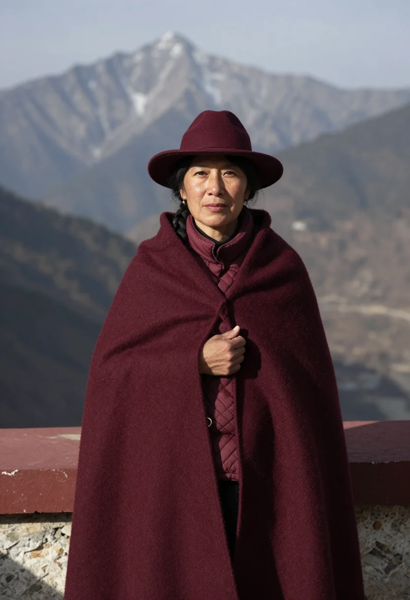 AI alexandra david neel himalaya maroon sample — portrait of a woman, framed half-length from the head to the