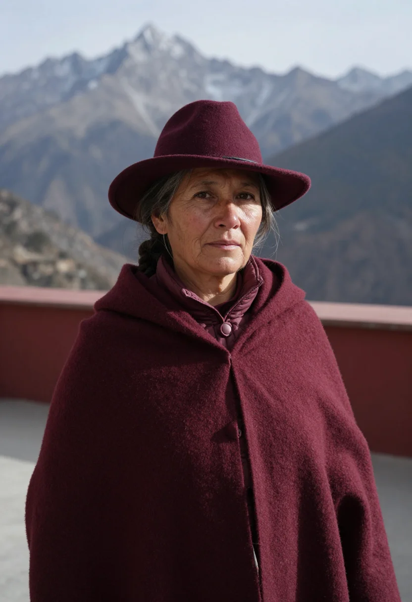 AI alexandra david neel himalaya maroon sample — portrait of a woman, framed tight, head and shoulders, the b