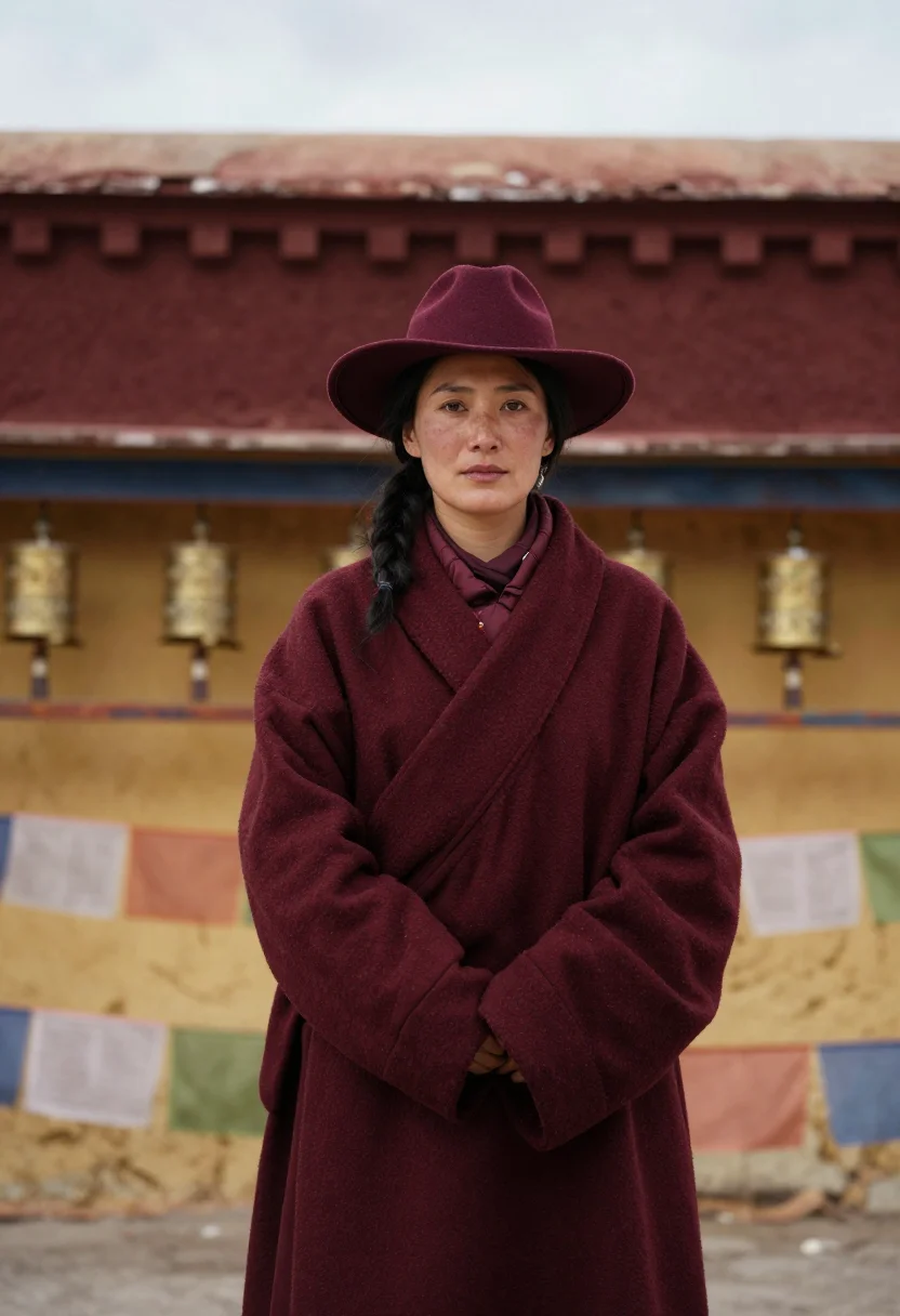 AI alexandra david neel himalaya maroon sample — portrait of a woman, framed half-length from the head to the