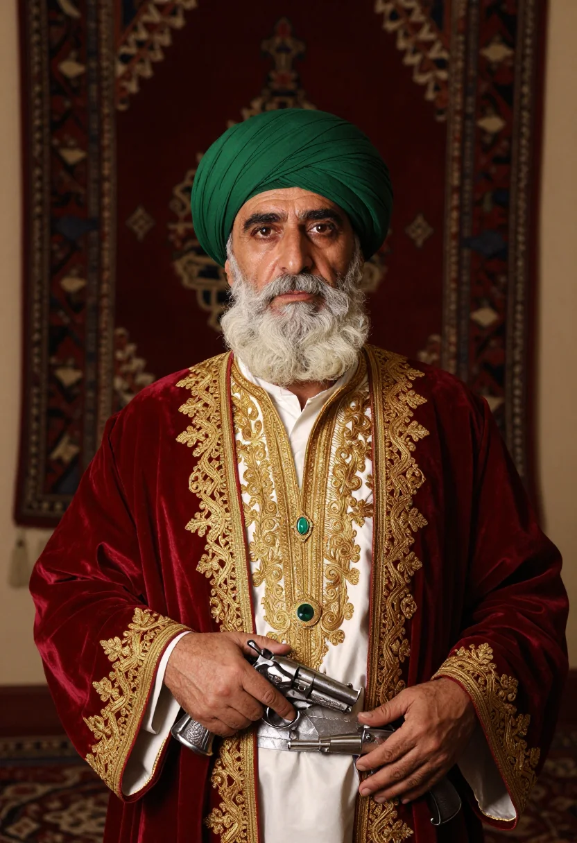 AI ali pasha sample — portrait of a man, in his sixties with olive skin, small bri