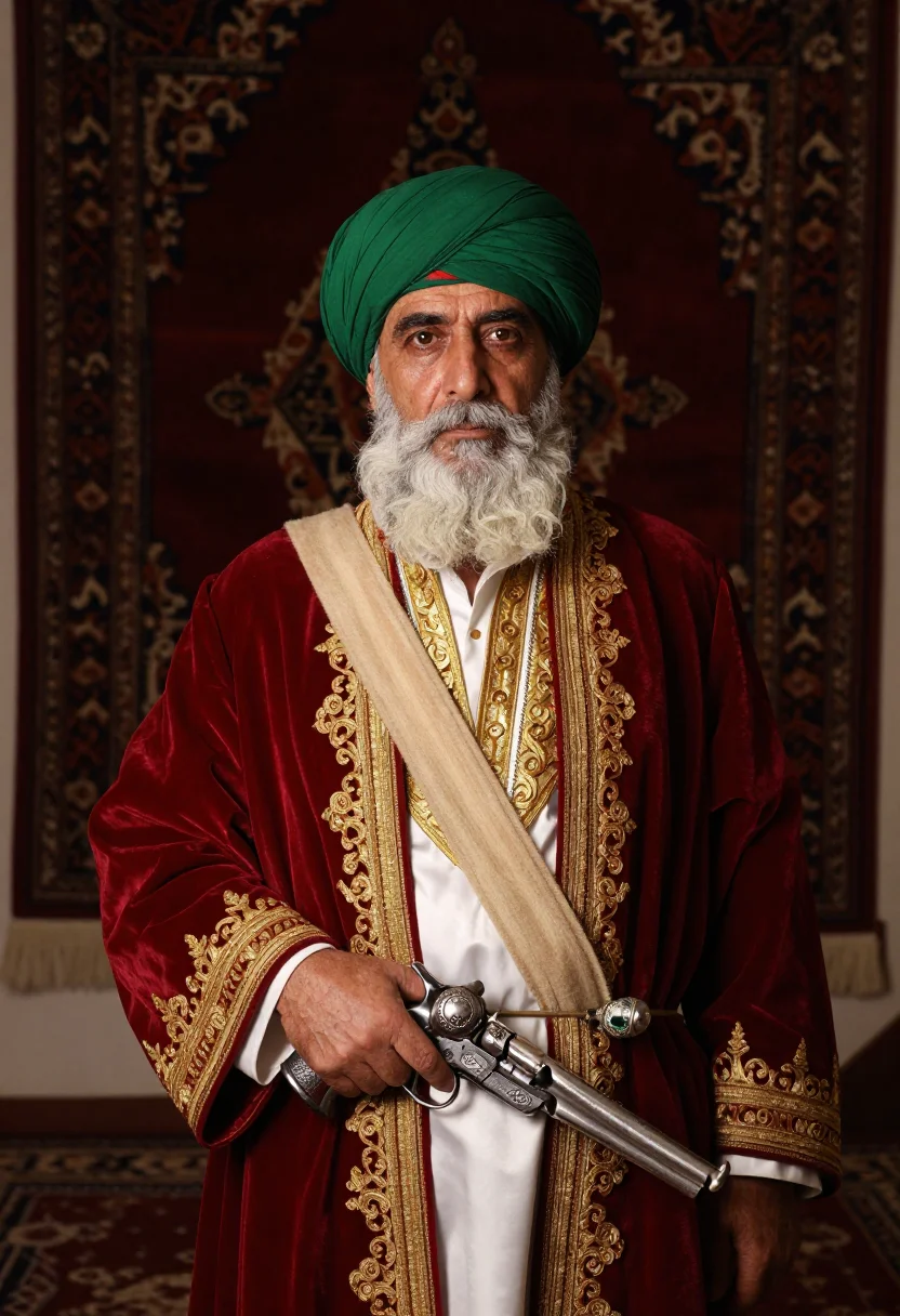 AI ali pasha sample — portrait of a man, in his sixties with olive skin, small bri