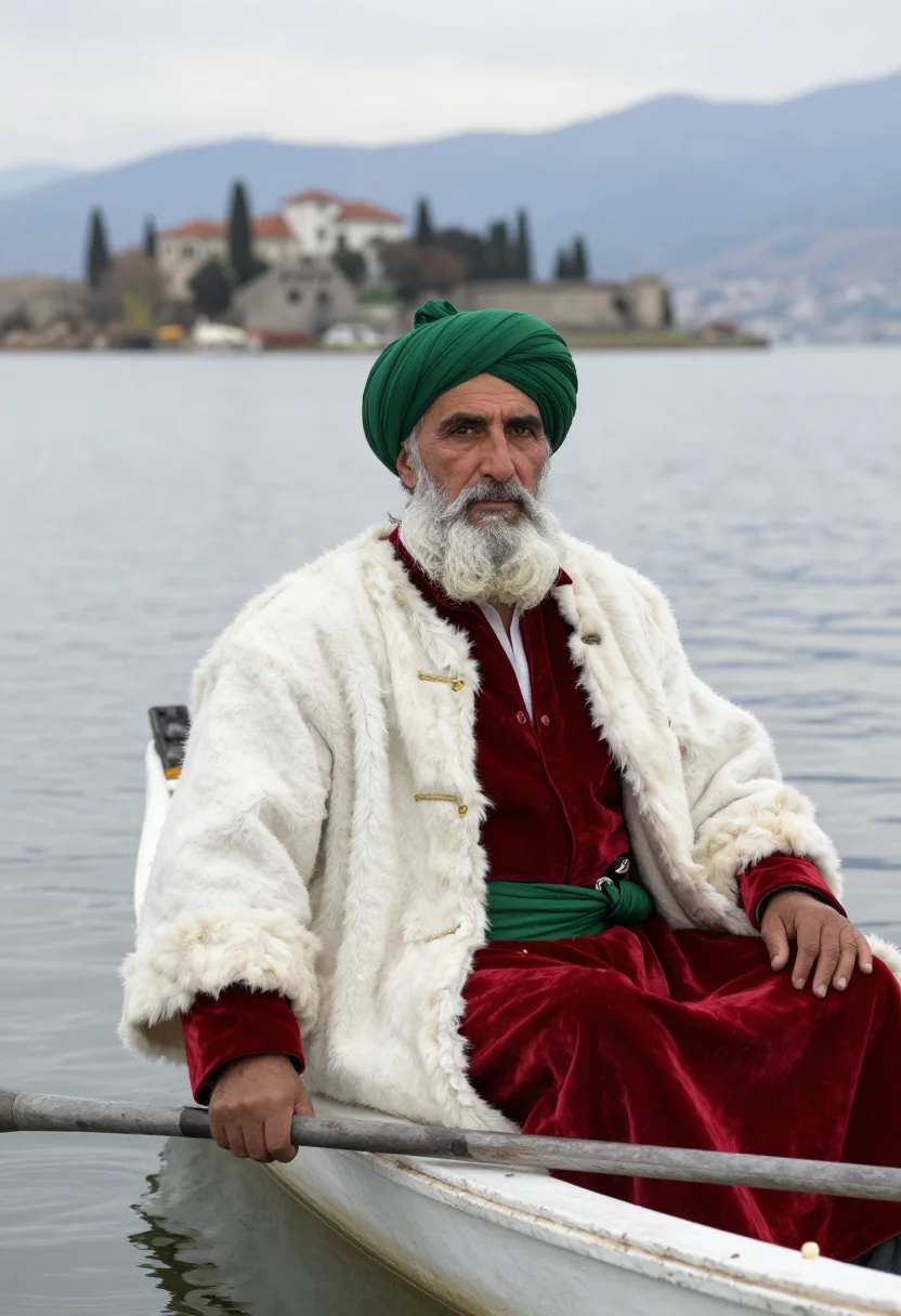 AI ali pasha sample — portrait of a man, in his sixties with olive skin, small bri