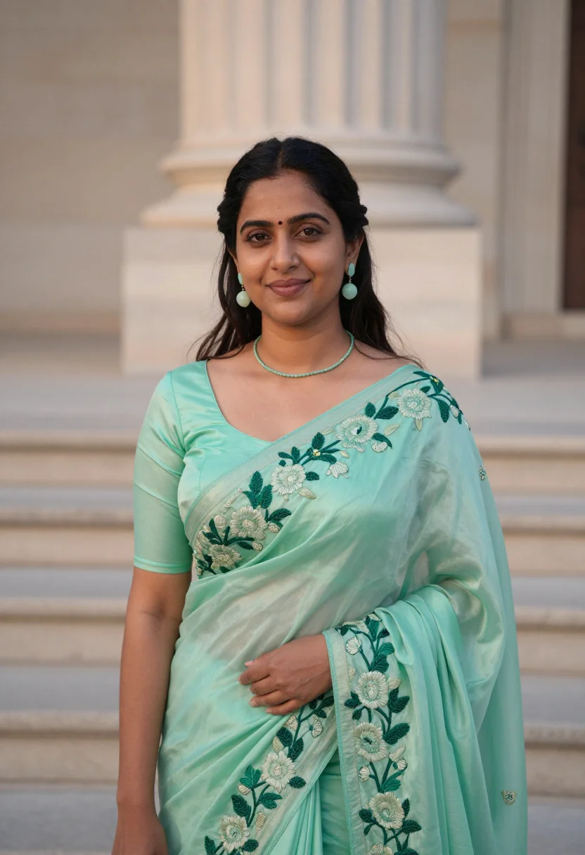AI alia bhatt met gala 2024 mint sari sample — portrait of a woman, an Indian woman in her early thirties w