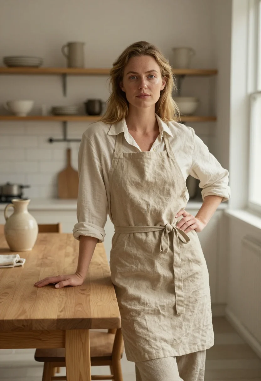 AI alison roman brooklyn kitchen linen oat sample — portrait of a woman, an English woman in her early thirties