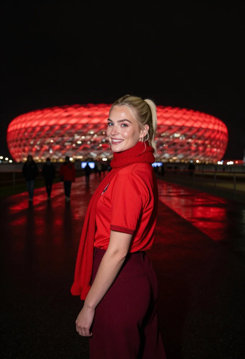 Allianz Arena Munich Red Glow Night