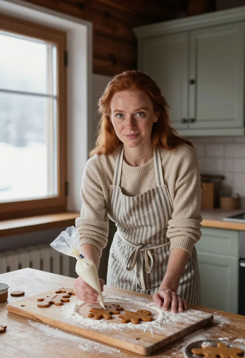 AI alpine chalet christmas sample — portrait of a woman, half-length portrait of a Western-Europ