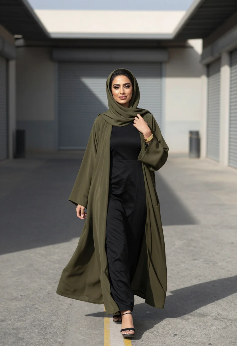 AI alserkal abaya sample — portrait of a woman, crown-to-mid-calf portrait of an Emirat