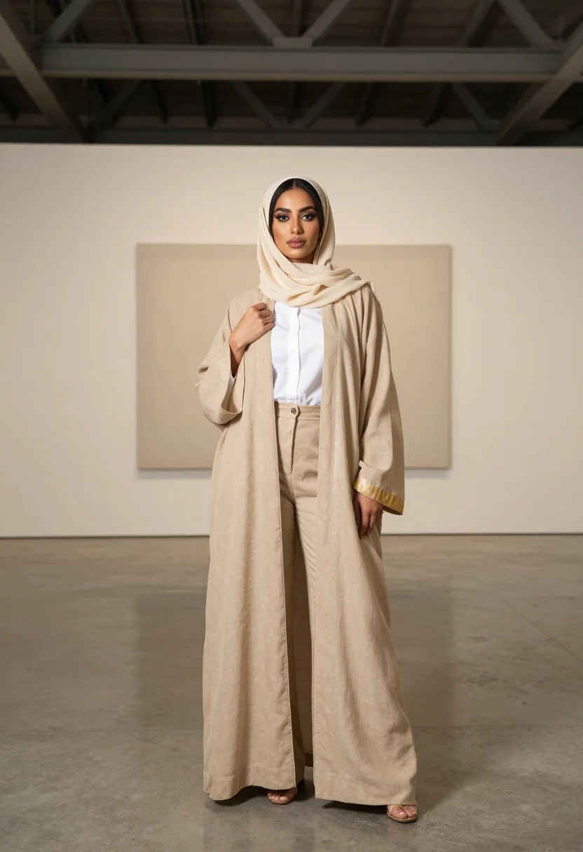 AI alserkal abaya sample — portrait of a woman, full-length portrait of an Emirati woma