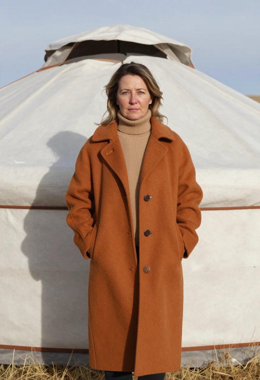 AI altai wildlife biologist steppe ochre felt sample — portrait of a woman, half-length portrait of a Western-Europ
