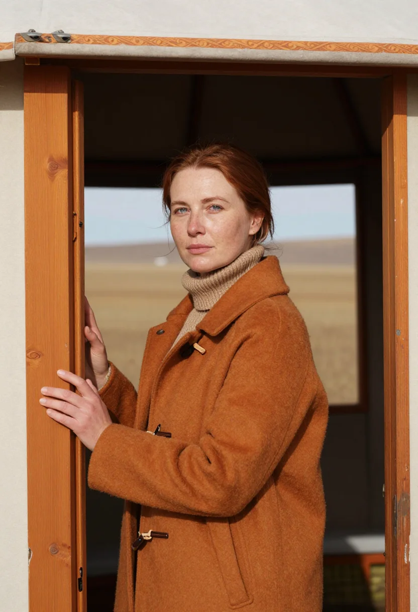 AI altai wildlife biologist steppe ochre felt sample — portrait of a woman, chest-up portrait of a Scottish woman i