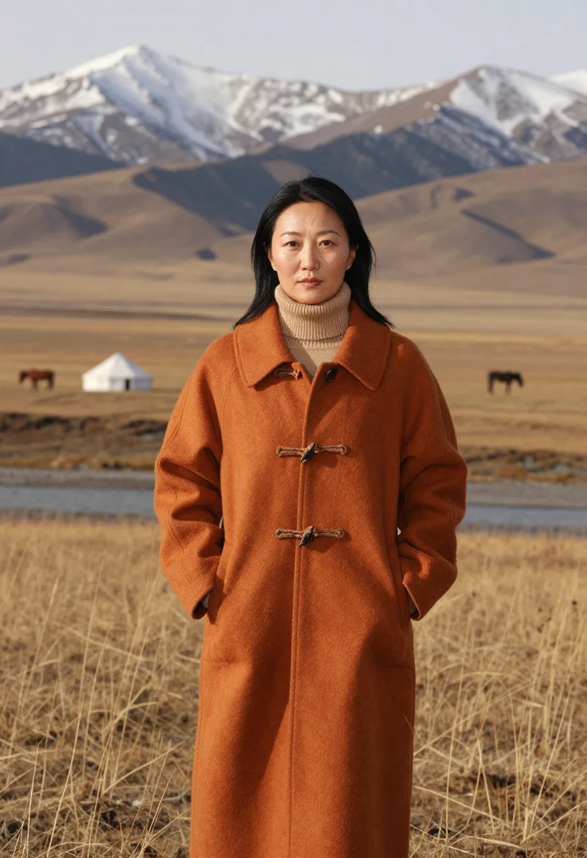 AI altai wildlife biologist steppe ochre felt sample — portrait of a woman, half-length portrait of a Mongolian wom